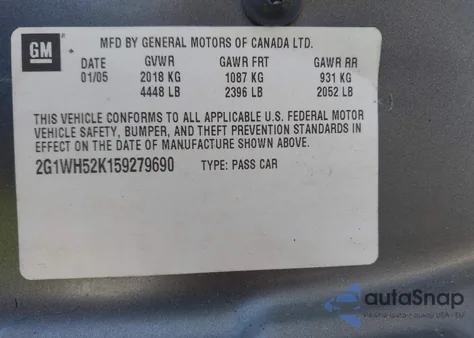 2005 Chevrolet Impala Ls из США, поврежденный, VIN 2G1WH52K159279690